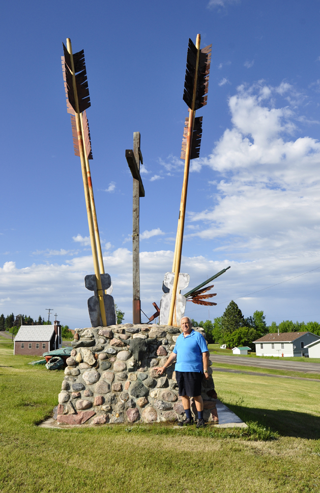Lee Duquette at the Four Arrows Monument in Belcourt, North Dakota
